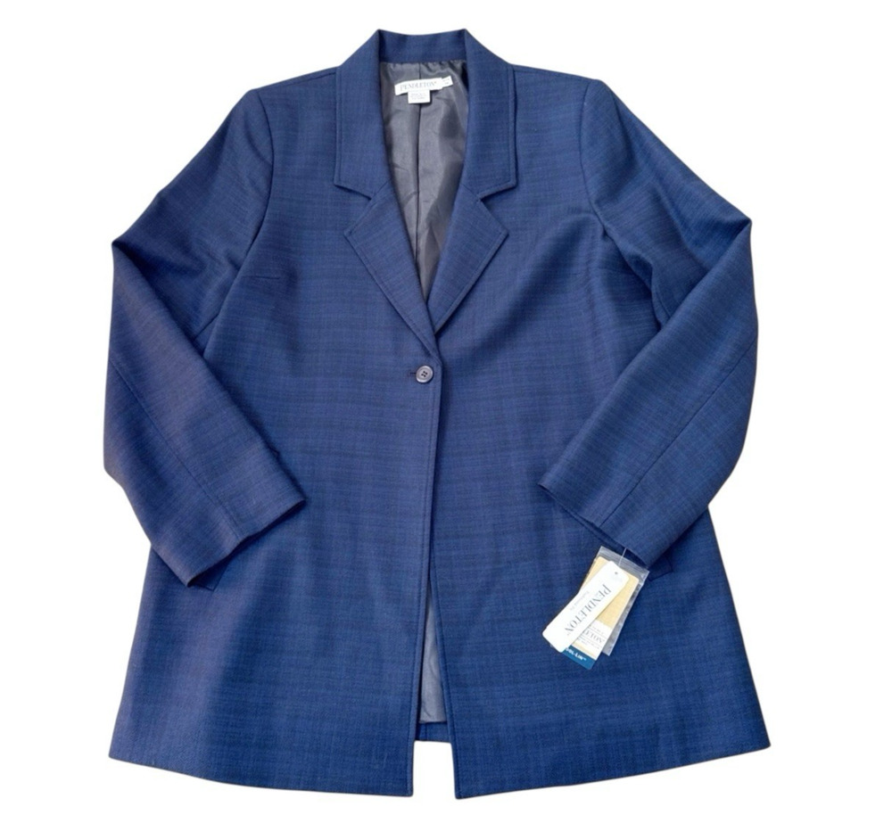 Pendleton Blazer Virgin Wool Career Blue Plaid Classic Womens Size 14 Petite New